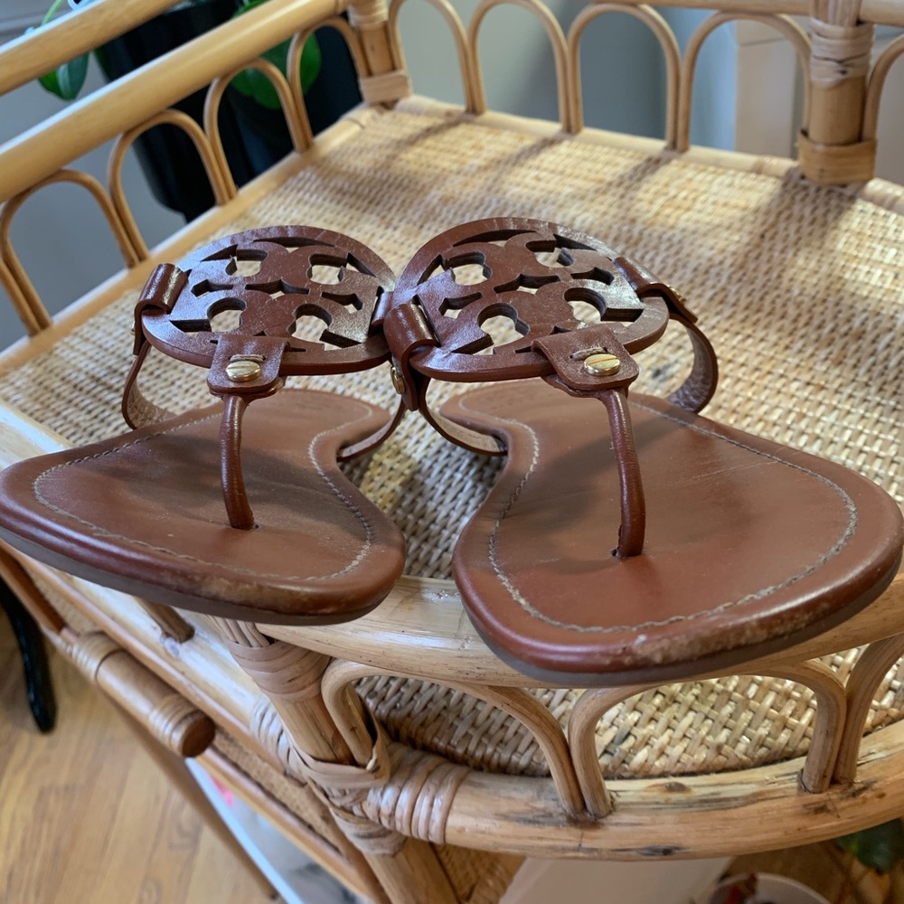 Tory Burch Vintage Vachetta Leather Miller Sandals Size 9 - Picture 4 of 8